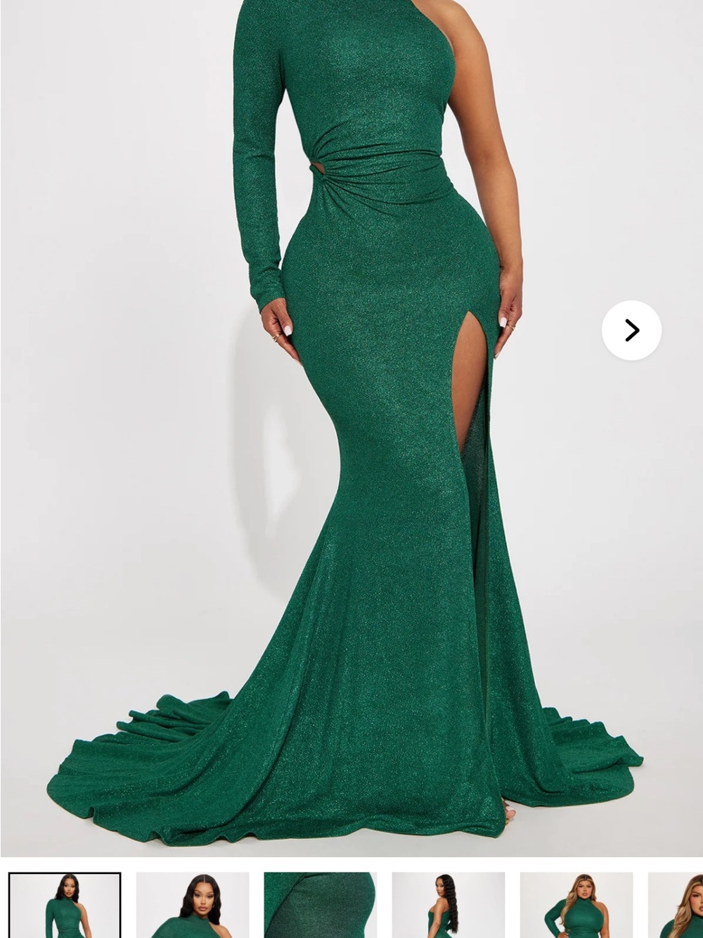 One-Shoulder Emerald Green Side-Slit Evening Gown